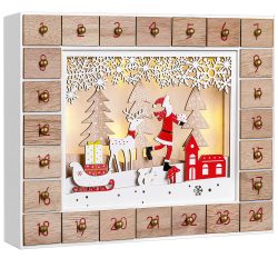 Adventskalender Weihnachtsmann Holz beleuchtet LED