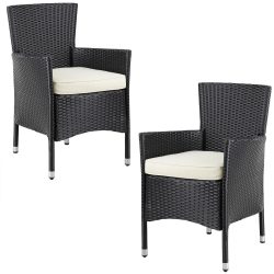 Polyrattan Gartenstuhl 2er-Set Schwarz/Creme stapelbar