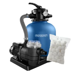 Sandfilteranlage 11000 L/h mit Vorfilter inkl 1,2kg Filterbällen