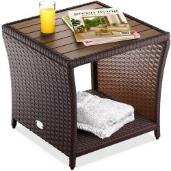 Polyrattan Beistelltisch Braun 40x45x45cm Akazienholz