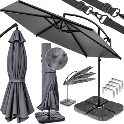 Ampelschirm Anthrazit 350cm Komplettset inkl 4 Gewichte & Schutzhülle