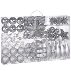 Weihnachtskugeln Silber 102-tlg in matt glänzend & glitzernd