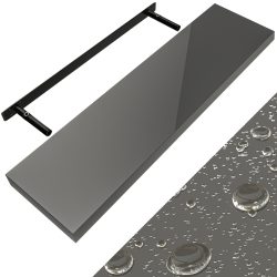 Wandregal Schweberegal 90cm Hochglanz Grau + Halterung