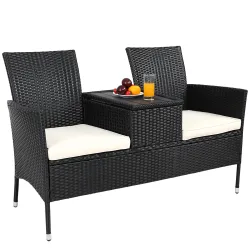 Polyrattan Kino Bank Schwarz 143x67x87cm
