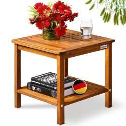 Gartentisch Beistelltisch Akazienholz 45x45x45cm robust bis 80kg 2 Ablagen