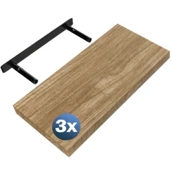 Wandregal Schweberegal 50cm 3er-Set Eiche + Halterung