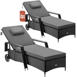 Polyrattan Gartenliege 2er-Set Schwarz/Anthrazit 193x90x43cm