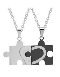 Partnerkette Puzzle mit Herz Edelstahl mit Gravur - Halsketten und Anhänger