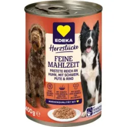 EDEKA Herzstücke Feine Mahlzeit Hund Reich an Huhn mit Schwein, Pute & Rind 400G