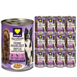 EDEKA Herzstücke Feine Mahlzeit mit Lamm, Huhn, Nudeln & Karotten 12x400G