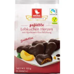 Weiss Lebkuchen-Herzen gefüllt Zartbitter 150G