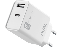 Cellularline Dual Charger 20W Weiss USB Ladegerät – USB C Kabel/Adapter/Ladegerät