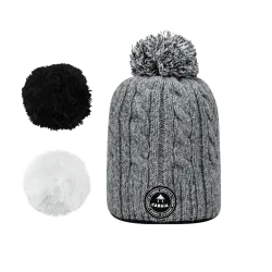 CABAIA - Milky Kids-0, Milky Kids Strickmütze mit austauschbaren Pompons, Onesize, Grau
