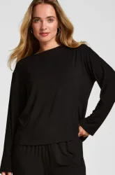 Hunkemöller Schlafshirt Langarm Jersey Schwarz