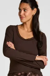 Hunkemöller Geripptes Langarmshirt mit Spitze Braun