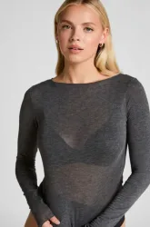 Hunkemöller Super Soft Shirt aus Kaschmir-Mix mit U-Boot-Ausschnitt Grau