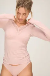 Hunkemöller Super Soft Spitzen-Shirt aus Kaschmir-Mix mit V-Ausschnit Rose
