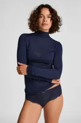 Hunkemöller Super Soft Shirt aus Kaschmir-Mix mit Rollkragen Blau