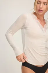 Hunkemöller Super Soft Spitzen-Shirt aus Kaschmir-Mix mit V-Ausschnit Grau