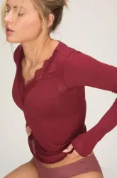 Hunkemöller Super Soft Spitzen-Shirt aus Kaschmir-Mix mit V-Ausschnit Rot