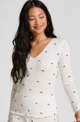 Hunkemöller Langärmeliges Pyjamatop Pointelle Weiß