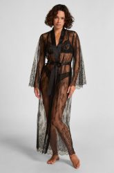 Hunkemöller Kimono Allover Lace lang Schwarz