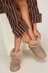 Hunkemöller Hausschuhe Boot Faux Suede Grau