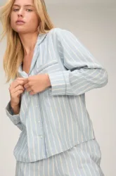 Hunkemöller Pyjama-Jacke Longsleeve Woven Blau