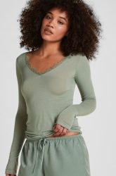 Hunkemöller Super Soft Spitzen-Shirt aus Kaschmir-Mix mit V-Ausschnit Grün