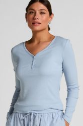 Hunkemöller Henley-Pyjamatop mit langen Ärmeln Blau