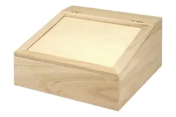 Rayher Holzbox mit Klappdeckel und 4 Fächern | 24 × 24 × 12 cm