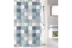 Kleine Wolke Duschvorhang Check Blau-Grau | 180 × 200 cm