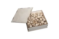 Rohholz-Kugeln Sammelbox, 222 Holzkugeln, in 8 versch.Grössen,