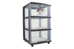 Curver Essentials Schubladenturm Schwarz-Transparent | 37 × 39 × 67 cm | 60 L