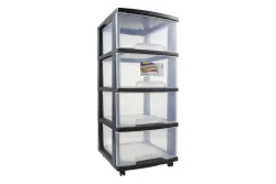 Curver Essentials Schubladenturm Schwarz-Transparent | 37.1 x 38.9 x 80 cm | 80 l