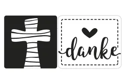 Rayher Labels Kreuz + Danke | 2.3 × 2.3 cm | 2.8 × 2.4 cm | 2 Stück