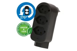 Max Hauri Abzweigstecker Adapt 3+1x Typ 13 schwarz drehbar Green+Fair