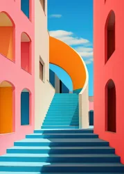 Canvas 65x97 cm Escaliers Bleu