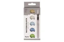 Watercolour Metallic, 5 Farben 25x45mm, inkl. H2O Pinsel,