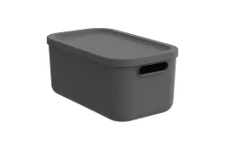 Transportbox Rotho Albula, Volumen 12 l, stapelbar, mit abnehmbarem Deckel und Grifflöchern, L 395 x B 235 x H 177 mm, Recycling-Kunststoff, anthrazit