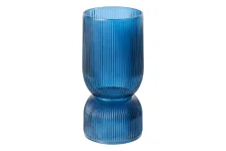 Glasvase blau mit Rillen h20.5cm
