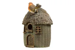Vivid Rotkehlchen auf Strohdach Vogelhaus | 17.3 x 10.2 x 22.8 cm