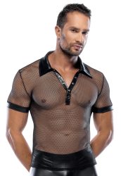 Hemd aus Netz und Wetlook, mit Polokragen