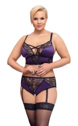 Bralette plus Straps-Slip ouvert im edlen Mix aus Satin und Spitze