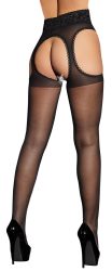 Strapsstrumpfhose mit spitzenbesetzten Cut-outs