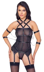 Strapshemd plus String aus Powernet, Riemendetails im Mattlook