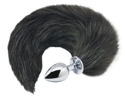 Analplug ?Black & White Fox Tail? aus Metall mit Schweif am Stopper