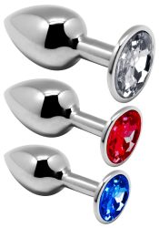 3-teiliges Set ?Metal Plug Kit? mit Schmuckstein-Analplugs aus Metall