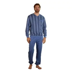 Herren Langarmpyjama Baumwolle blau