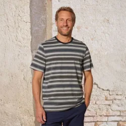 Gestreiftes blaues Baumwoll T-Shirt für Herren